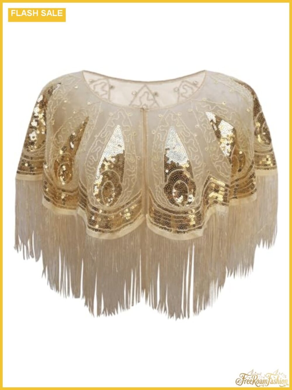 1920s Sequin Beaded Flapper Shawl Wrap Evening Cape Fringe Party Cover Up